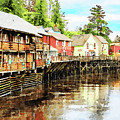 Painting of Creek Street wharf in Ketchikan Alaska